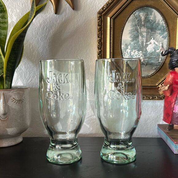 Jack & Coke set of two cups Jack Daniel’s glass cups  green tint - Picture 1 of 5